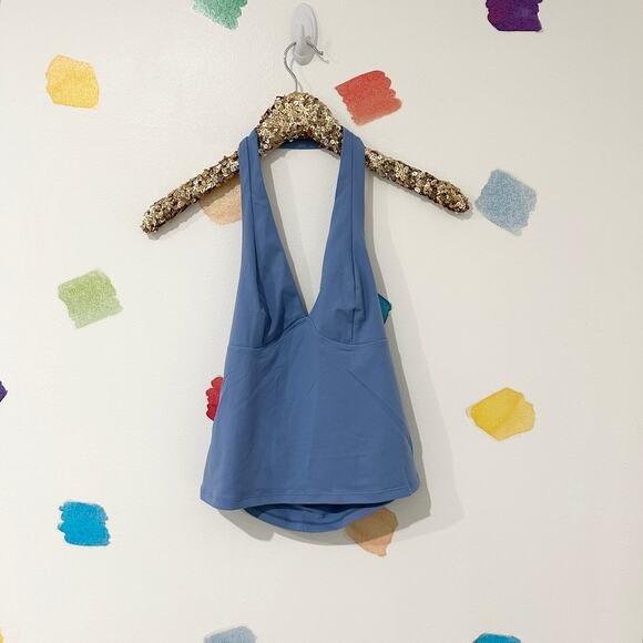 M Free People Intimately Dusted Blue Still Here Halter Crop Top NWT - Picture 3 of 6